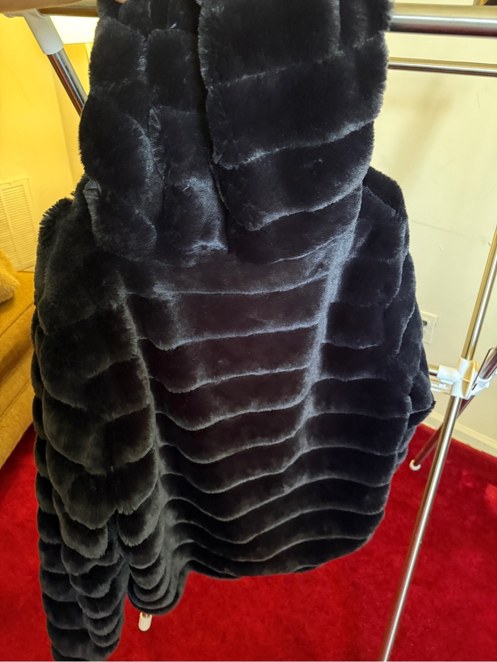 Forever 21 Black Faux Fur Hooded Teddy Jacket